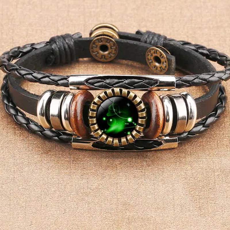 Stylish unisex retro armband with zodiac charms, made from stainless steel for an astrological look.