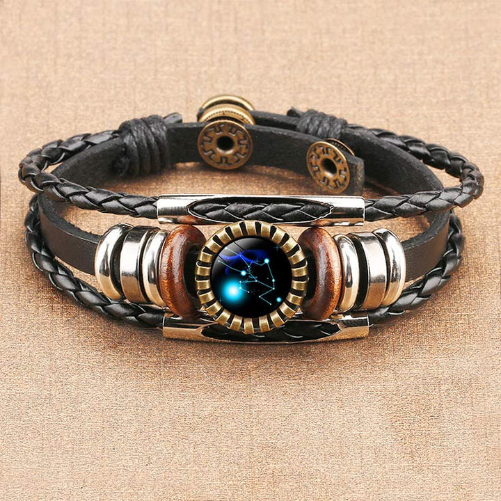 Detailed retro zodiac charm bracelet, a vintage celestial jewelry piece suitable for any astrological style.