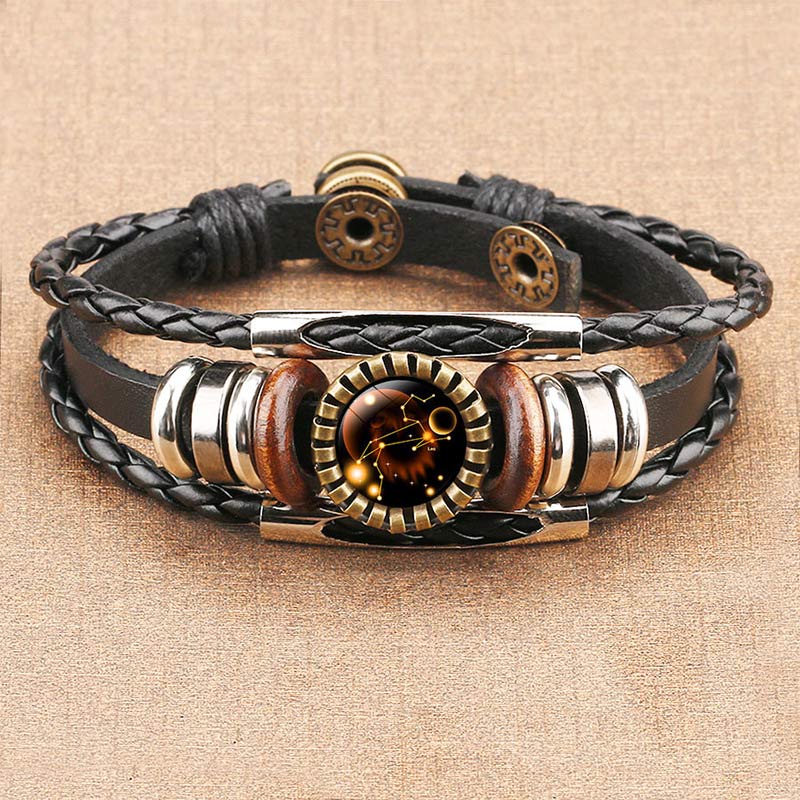 Unisex retro zodiac charm bracelet, perfect for adding a touch of vintage astrological style to outfits.