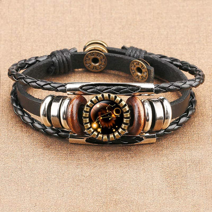 Unisex retro zodiac charm bracelet, perfect for adding a touch of vintage astrological style to outfits.