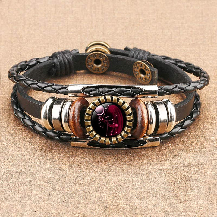 Durable stainless steel zodiac retro armband, a unisex vintage charm bracelet for celestial fashion.