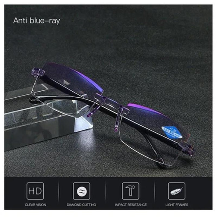VisionGuard multifocal blue light glasses, ideal for presbyopia, enhancing clarity for reading & tasks.
