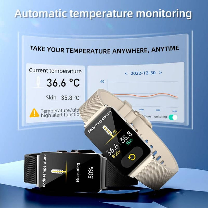 Monitor your health with VitalTrack smart fitness bracelet: heart rate, blood pressure, sleep tracking, waterproof.