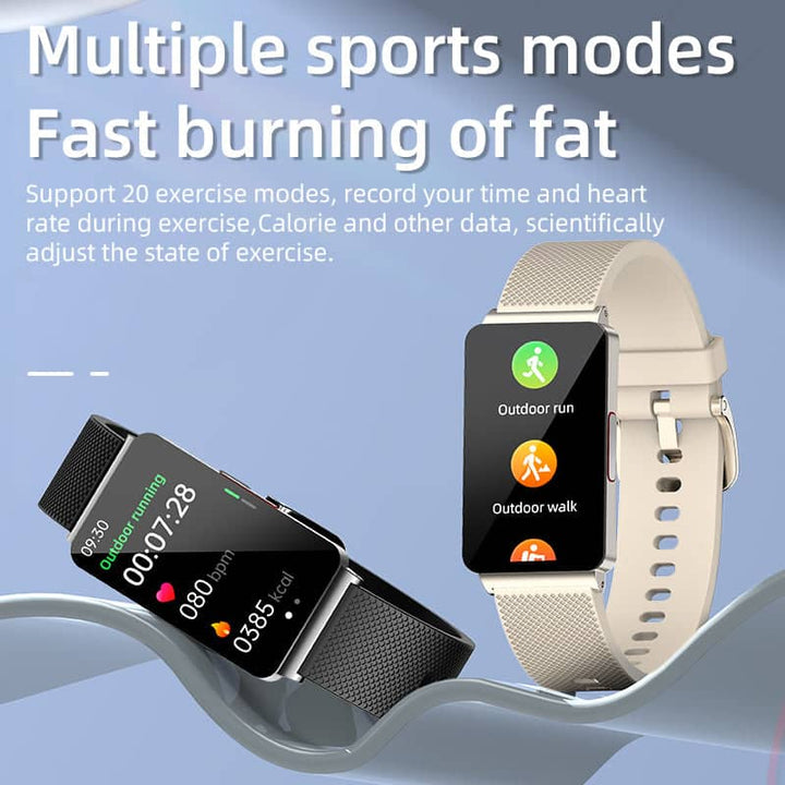 Waterproof unisex VitalTrack fitness tracker & smart bracelet with HR, BP, sleep, and activity tracking.