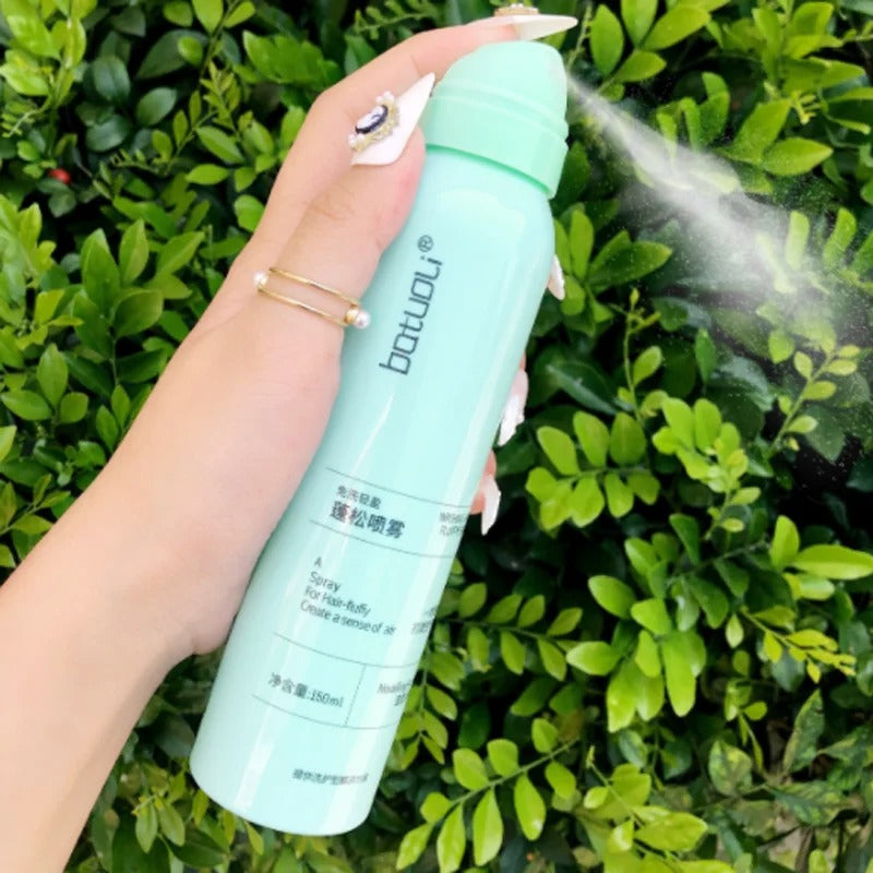 Natural ingredient VoluBoost hair spray for instant volume, root lift, and oil absorption. Unisex, quick-dry hair care.