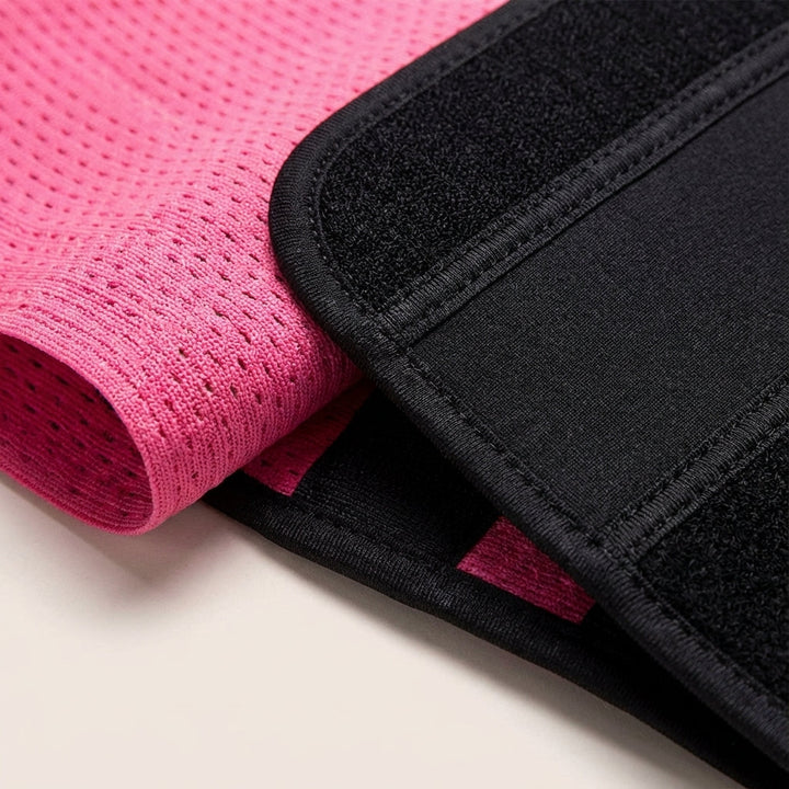 Black unisex workout belt with strong velcro closure, offering core support & posture correction