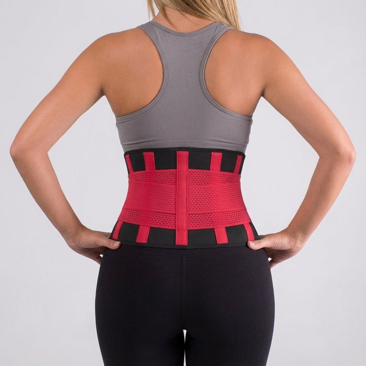 Slimming sweat band and waist trainer providing abdominal compression and back comfort