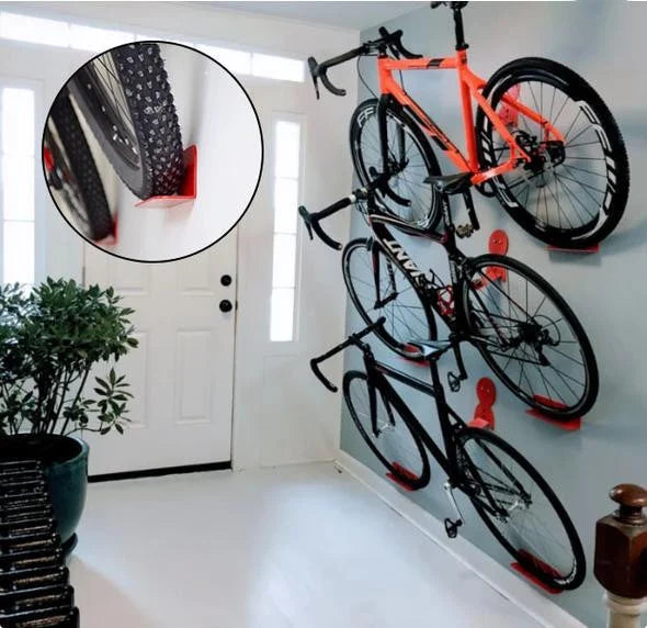 Unisex wall-mounted bike hanger rack for efficient space-saving bicycle storage and garage organization.