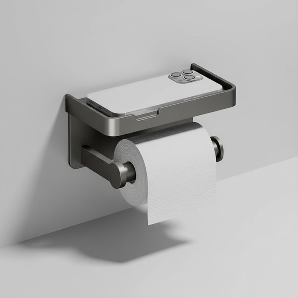 ToiletHaven wall-mounted toilet paper holder and shelf, sleek aluminum bathroom accessory