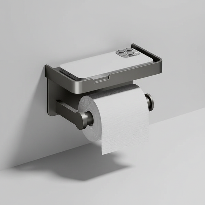 ToiletHaven wall-mounted toilet paper holder and shelf, sleek aluminum bathroom accessory