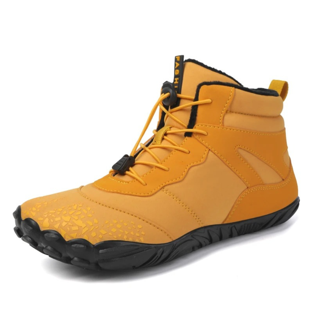 Orthopedic FrostFlex barefoot snow boots, warm and supportive for comfortable winter outdoor wear.