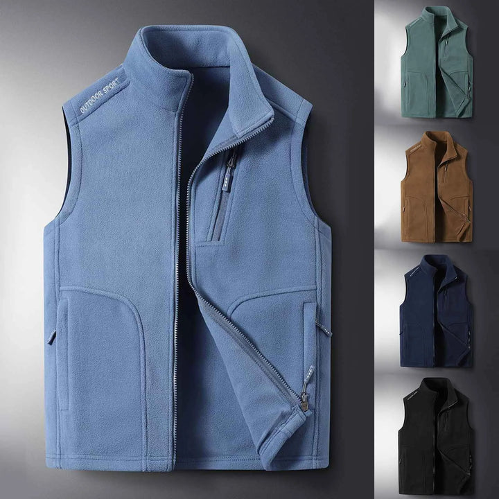 Soft, warm fleece outdoor vest for hiking, travel, and everyday wear. Insulated layering piece.