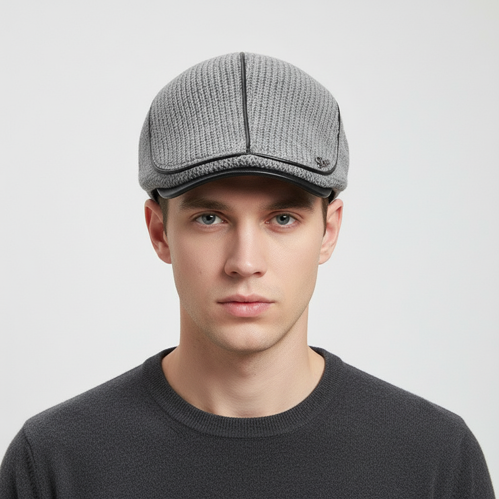 Textured view of a warm knitted beanie, highlighting its quality and warmth for cold weather.