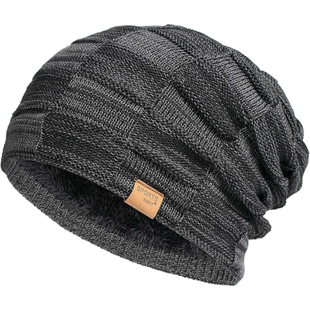 Unisex warm knitted winter slouch beanie hat with fleece lining, ideal for outdoor activities