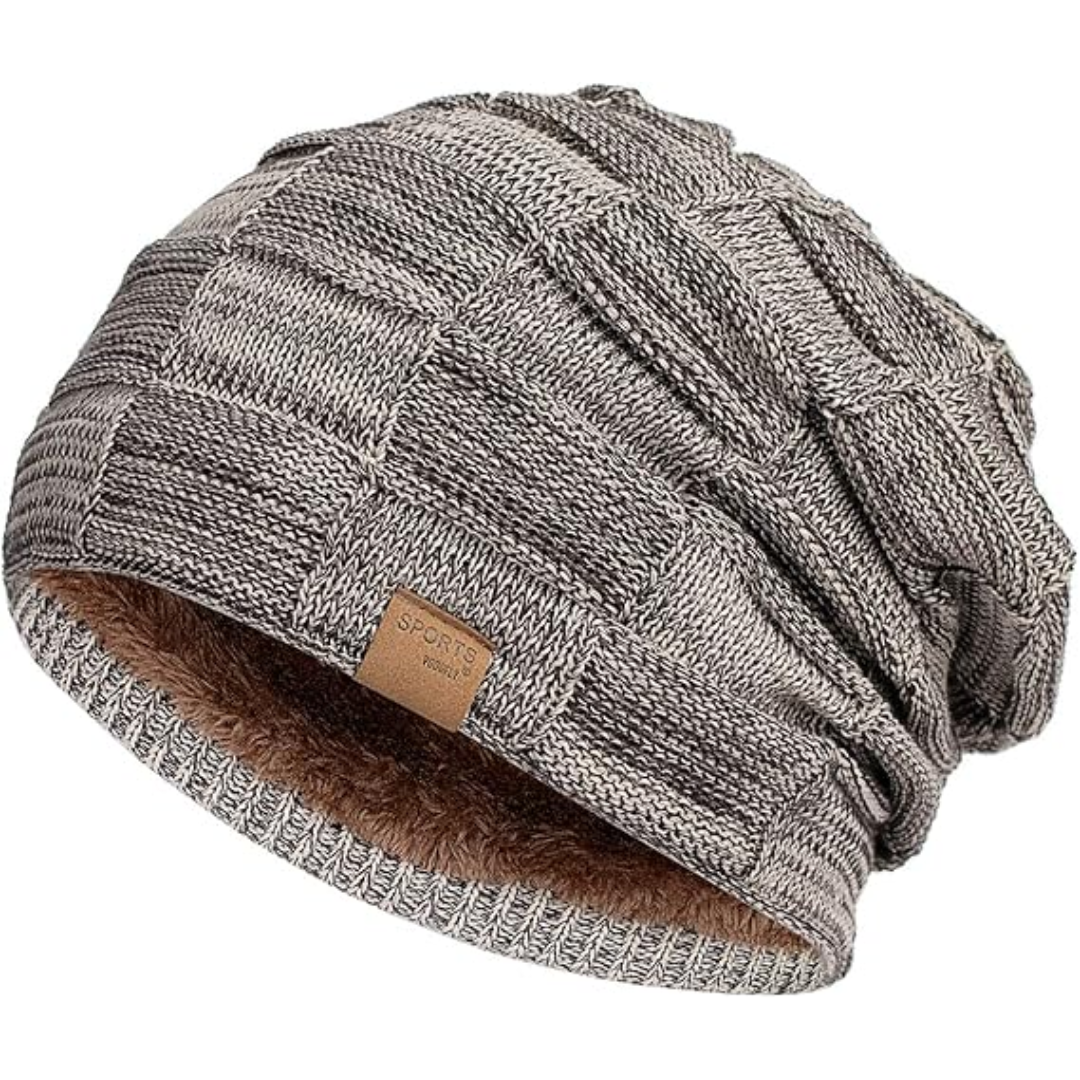 Slouchy knitted beanie for men and women, fleece lined for extra warmth in winter