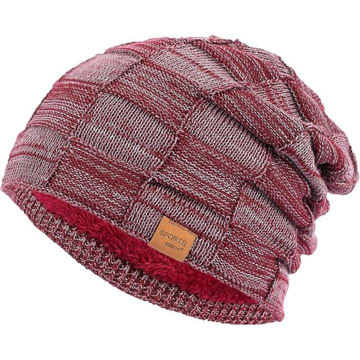 Men's and women's warm knitted slouch beanie hat in a classic winter style