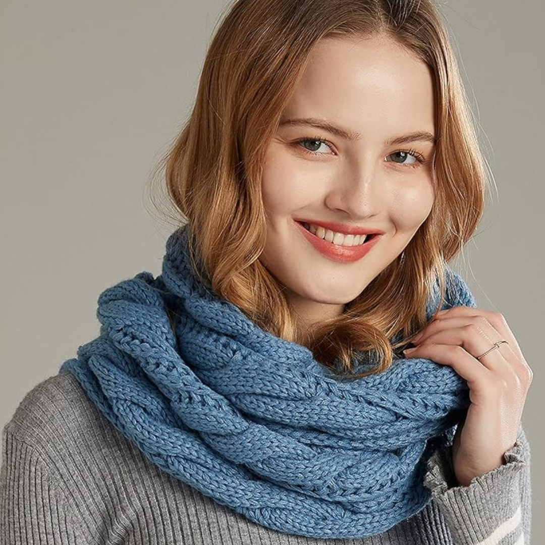 Davina warm knitted winter scarf in a vibrant red color, a fashionable neck warmer