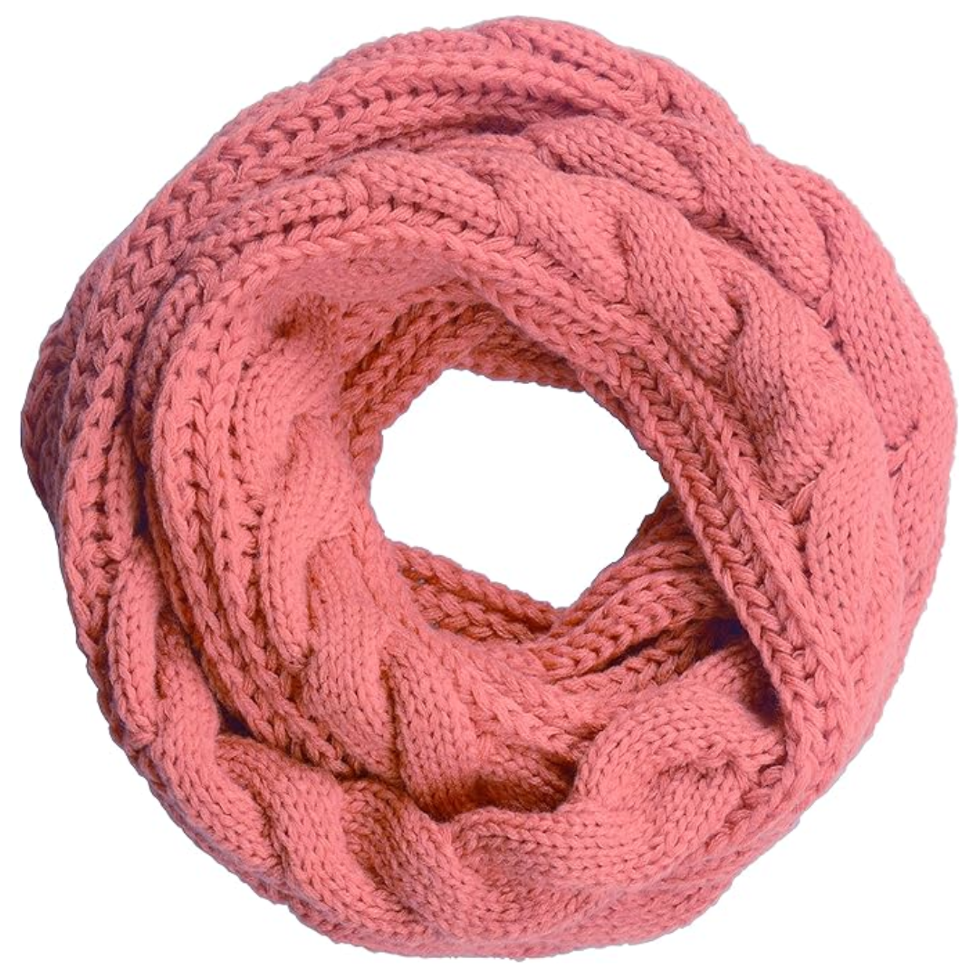 Infinity loop design of a Davina unisex ribbed knit scarf, stylish and warm