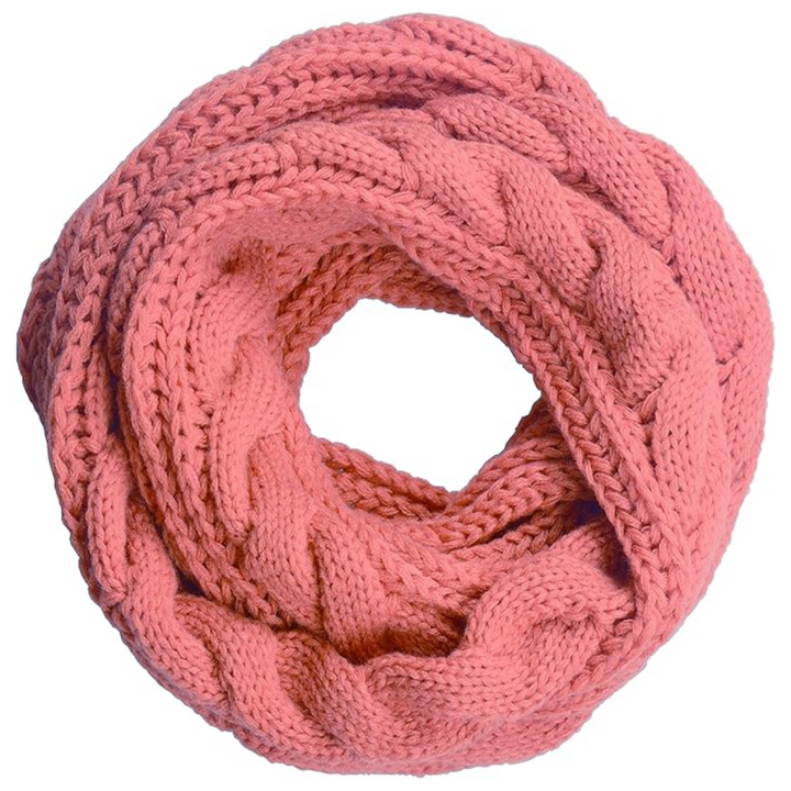 Infinity loop design of a Davina unisex ribbed knit scarf, stylish and warm