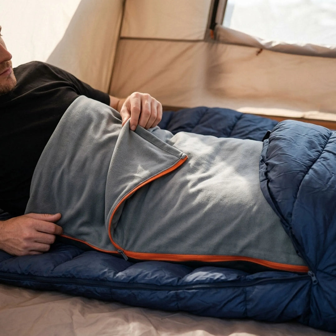 Unisex warm sleeping bag liner for camping. Lightweight travel gear, ideal for outdoor comfort & backpacking adventures.