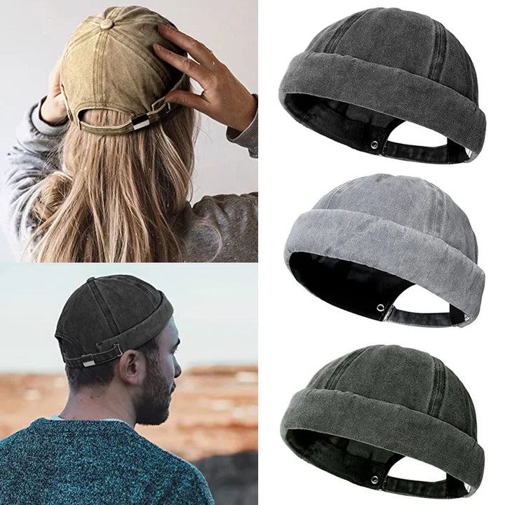 Soft washed cotton brimless cap in a modern unisex design. Adjustable for all-day comfort.
