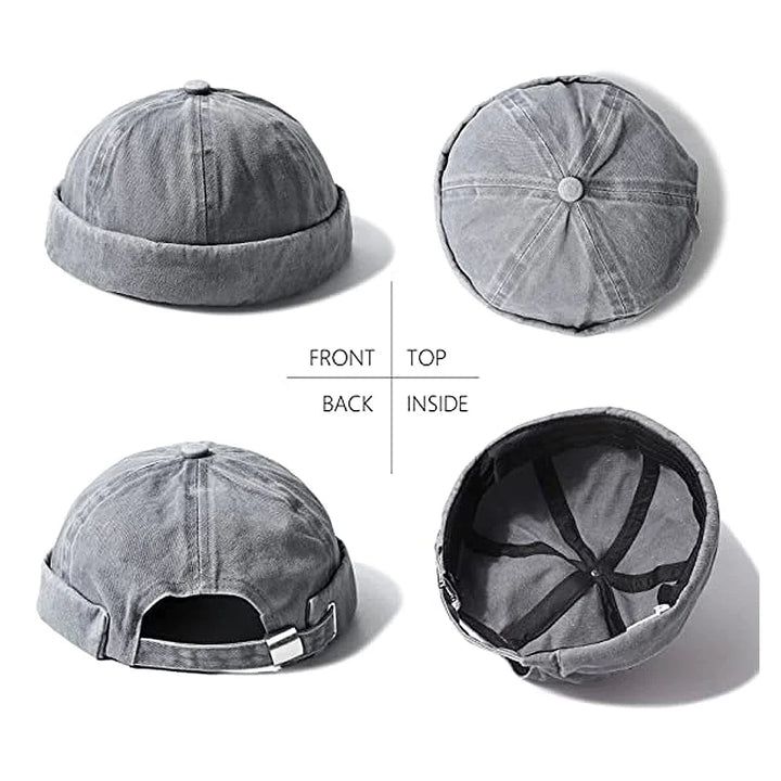 Adjustable unisex brimless cotton cap, offering comfortable headwear with a stylish washed finish.