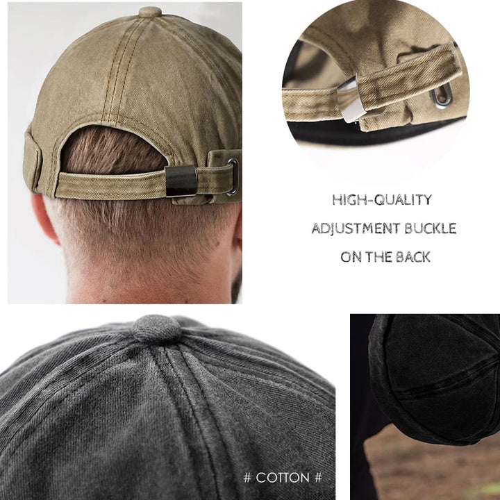 Washed cotton brimless cap. Unisex, adjustable, and comfortable casual headwear.
