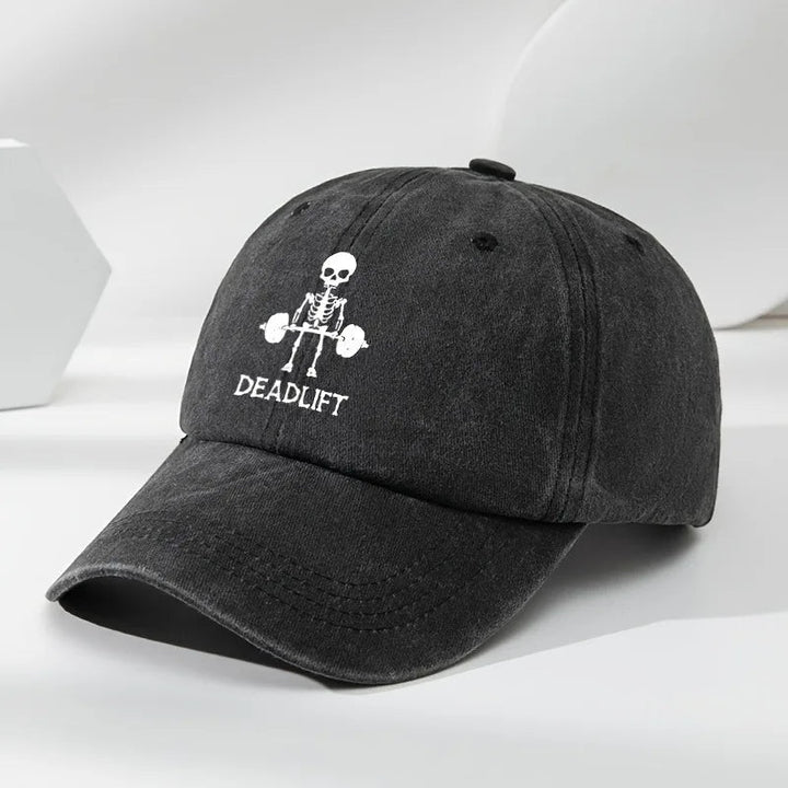 Breathable Washed Cotton Deadlift Cap, a unisex gym hat & workout accessory for lifting gear.