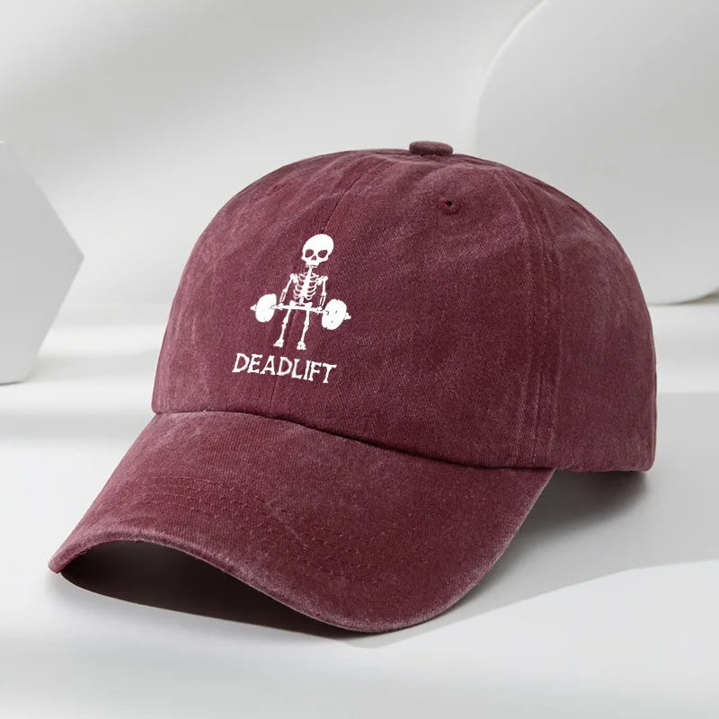 Red Washed Cotton Deadlift Cap, comfortable fitness apparel & adjustable workout accessory.