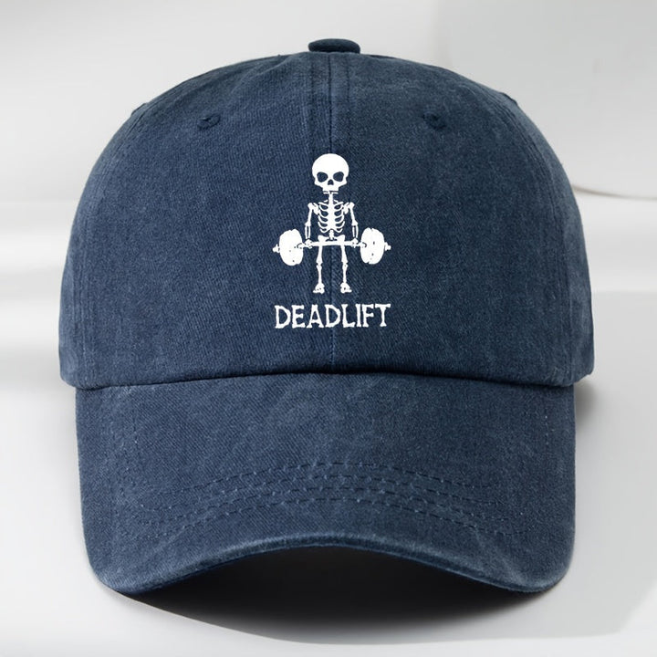 Navy Washed Cotton Deadlift Cap, a versatile unisex gym hat for workouts & casual wear.