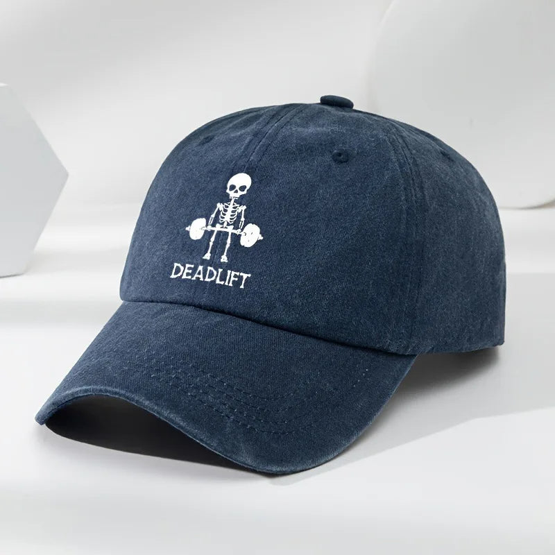 Durable Washed Cotton Deadlift Cap, perfect unisex gym & workout hat for intense lifting sessions.