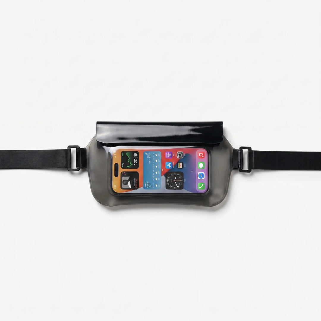 Hands-free water-repellent fanny pack for hiking & beach. Secure phone holder, great travel bag.