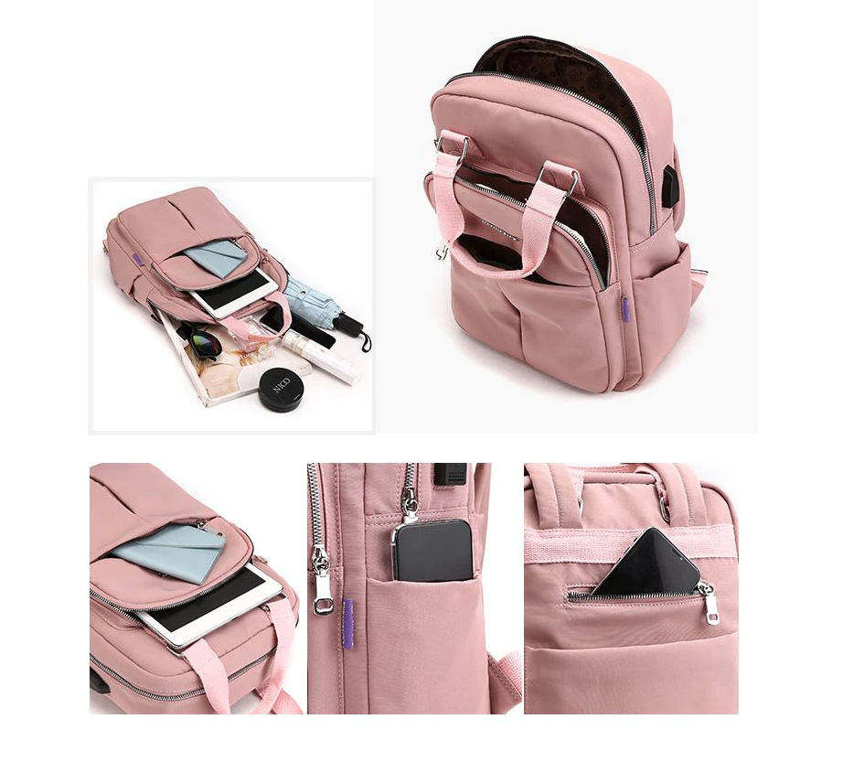 Zipper detail on a secure anti-theft travel backpack, hidden design