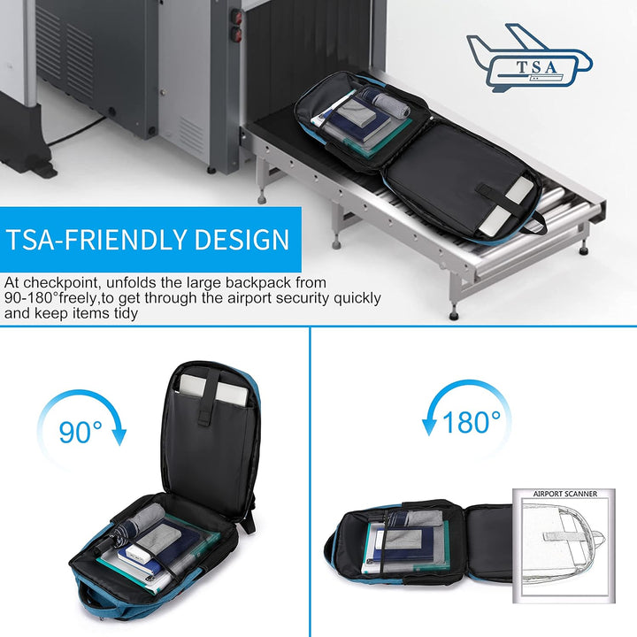 Padded laptop backpack, water-resistant, anti-theft security, USB charging, for school & office.
