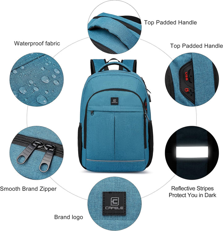 Professional anti-theft laptop bag, water-resistant, USB port, suitable for business travel.