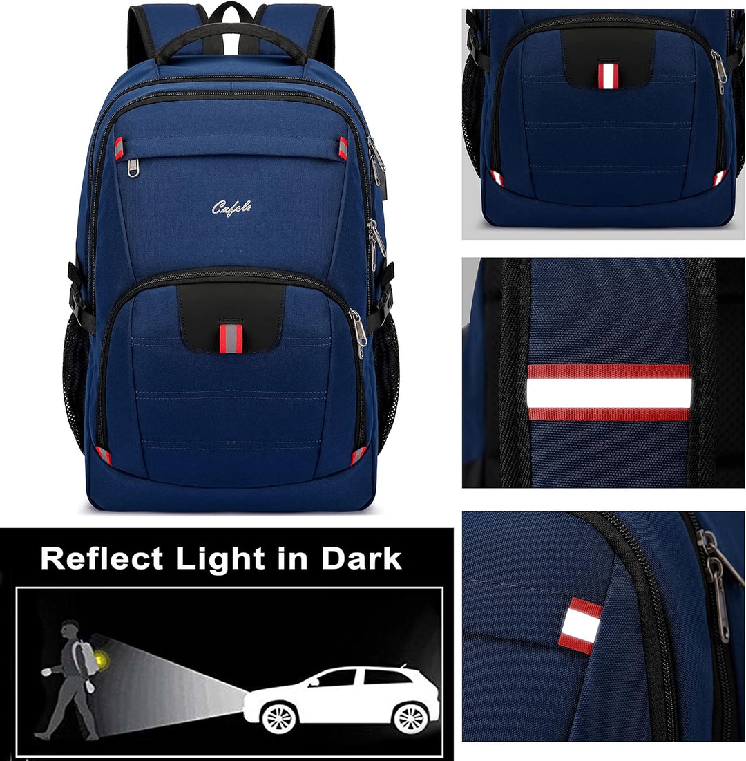 Dependable anti-theft work backpack, water-resistant, USB port, keeps your laptop and items secure.