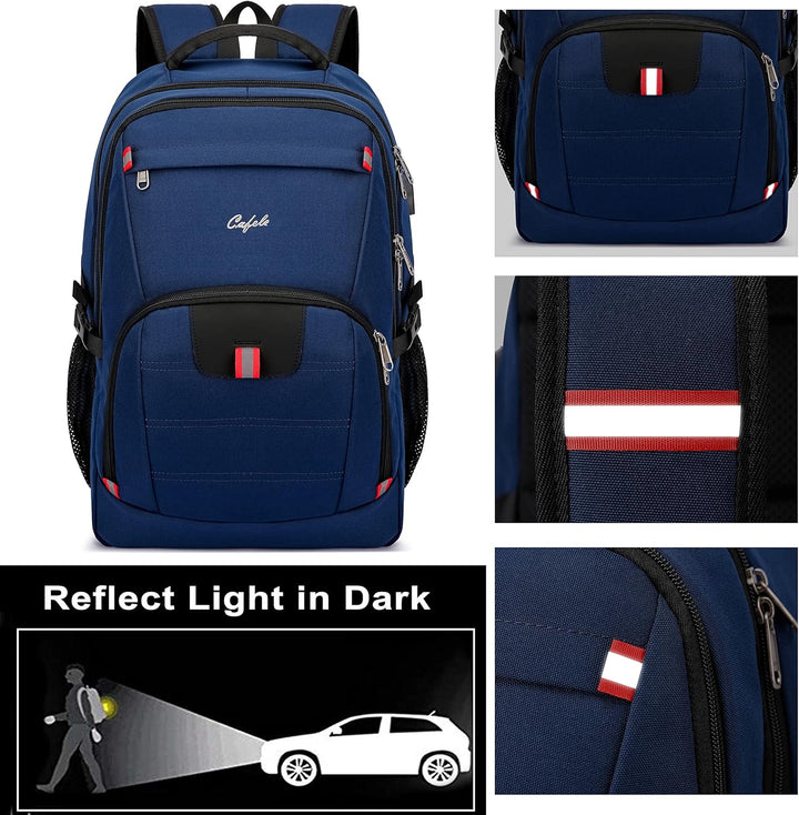 Dependable anti-theft work backpack, water-resistant, USB port, keeps your laptop and items secure.
