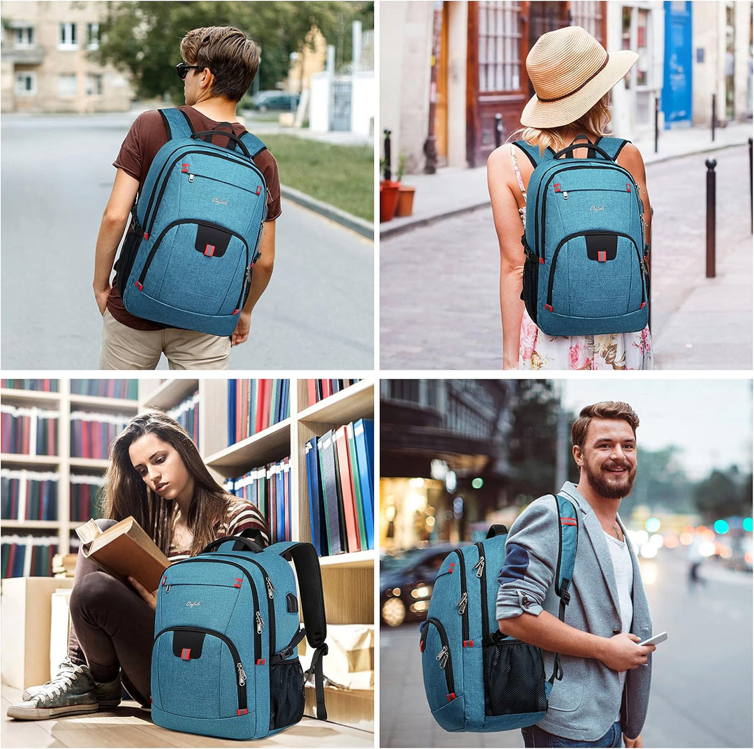 Modern unisex laptop bag for work & school, water-resistant, anti-theft, with integrated USB charger.