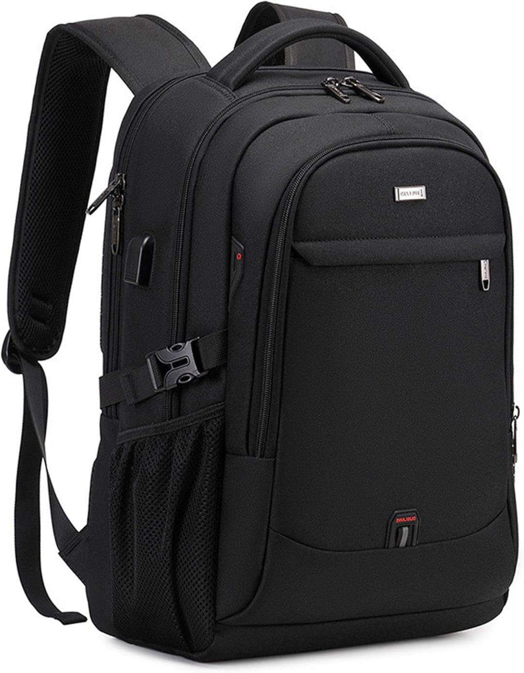 Unisex water-resistant laptop travel backpack, black, organized compartments for daily essentials