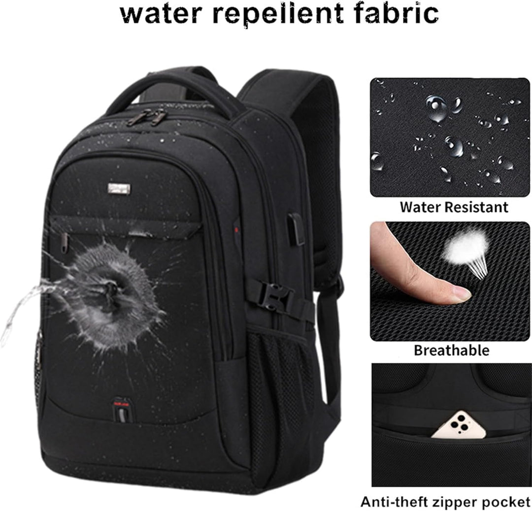 Side view of water-resistant travel backpack, showcasing its streamlined design and laptop storage