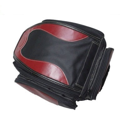 Durable PU leather motorcycle tail bag. Expandable luggage for bike storage & touring adventures.