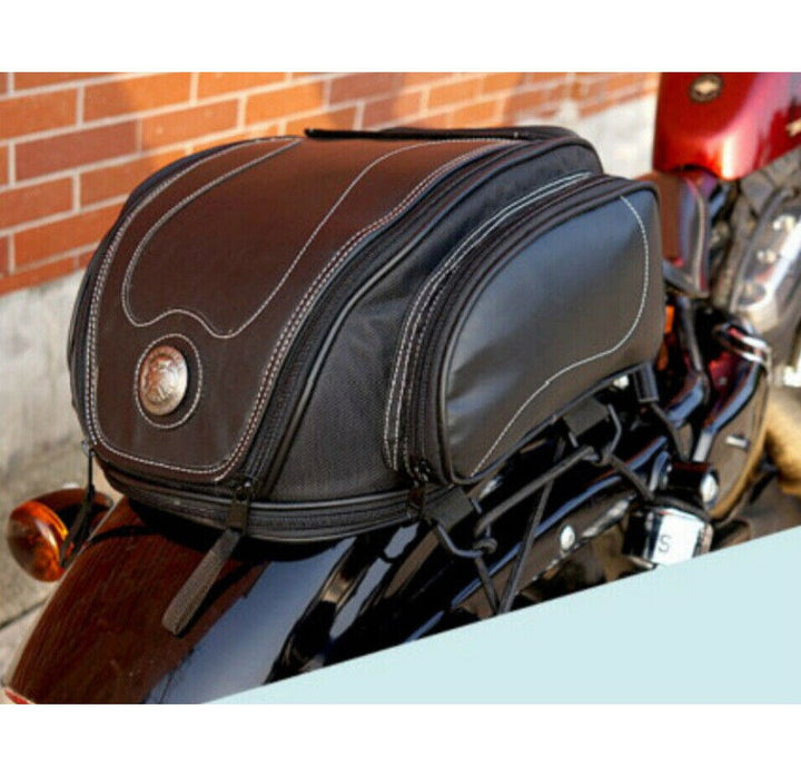 Expandable tail bag for motorcycles, offering waterproof storage. Ideal touring bag for all weather.