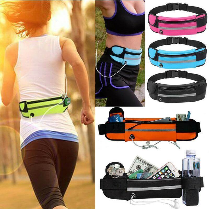 Two-pack unisex running waist belts. Water-resistant phone holder & adjustable fit for active lifestyles.
