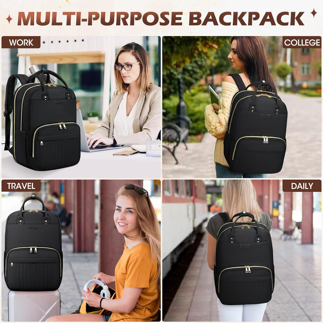 Open water-resistant travel backpack showing interior laptop sleeve and organized pockets