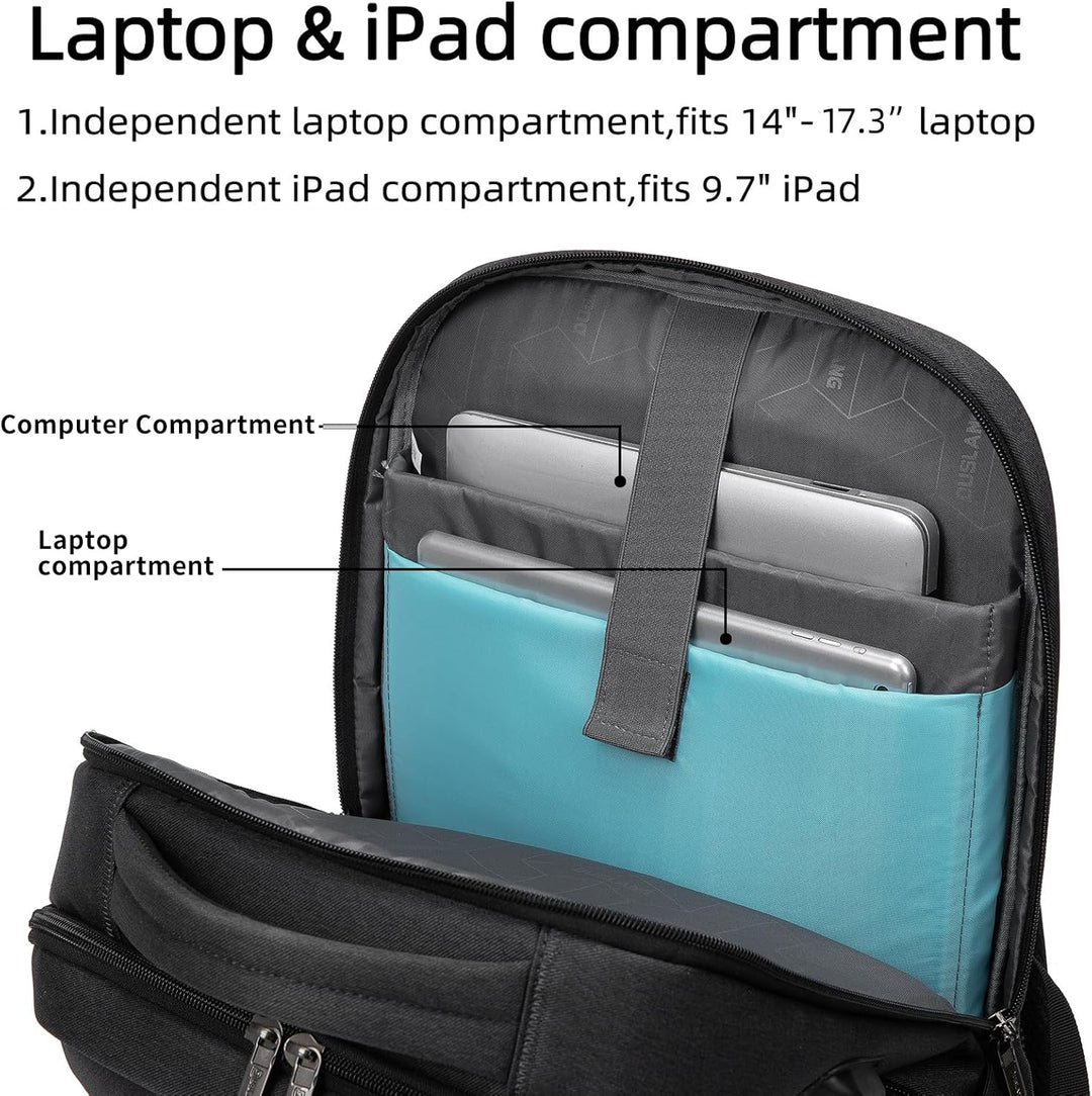 Professional anti-theft laptop backpack, sleek design for business travel.