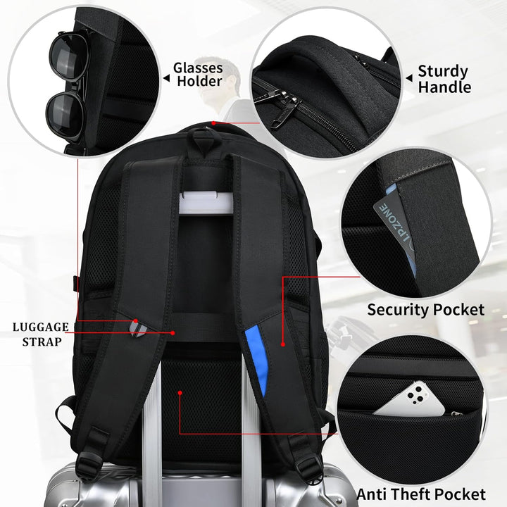 Comfortable unisex travel backpack, water-resistant & easy to organize.