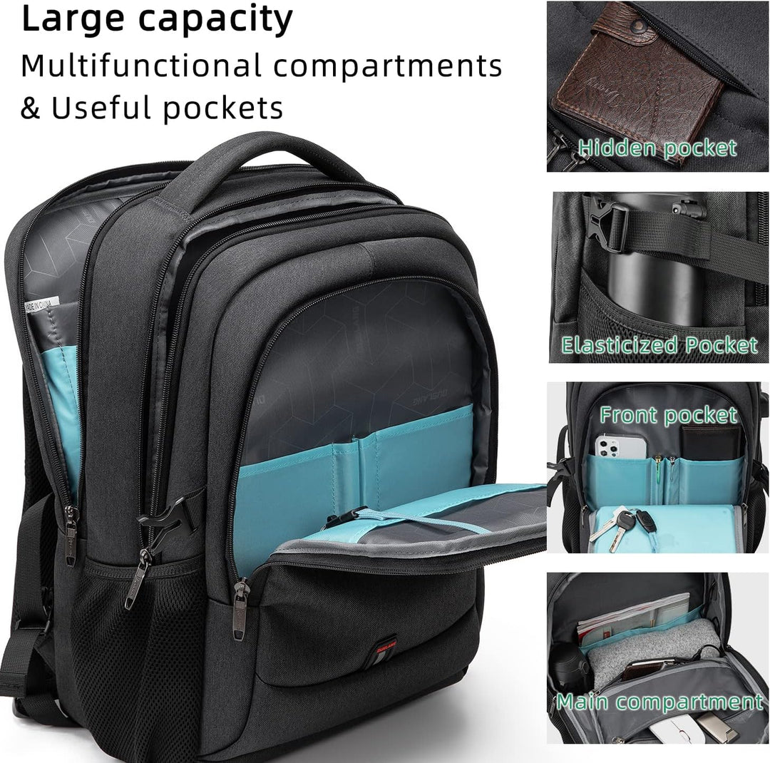 Lightweight travel laptop backpack, water-resistant for all weather.