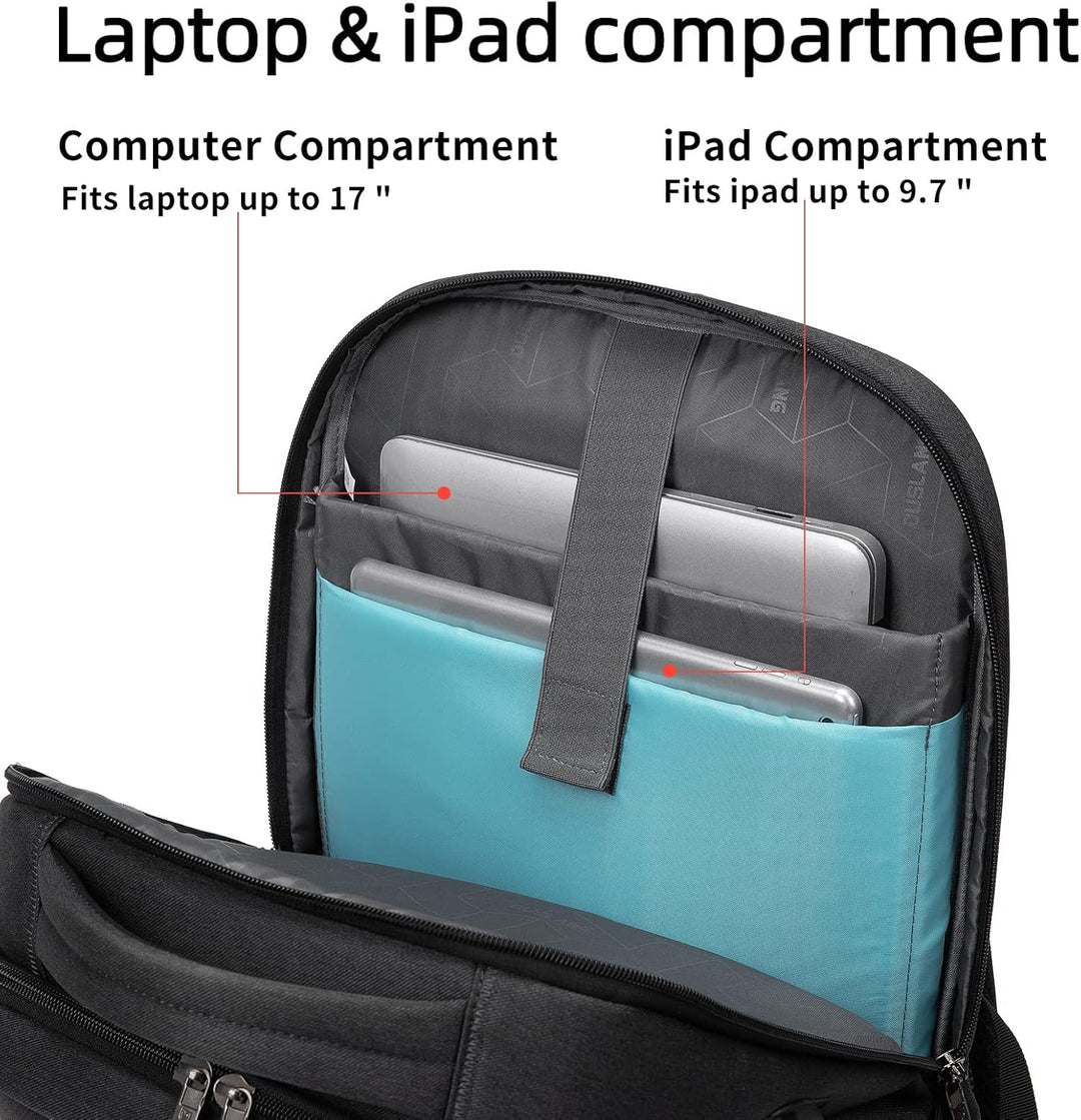 Modern carry-on backpack, water-resistant, with USB for charging devices.