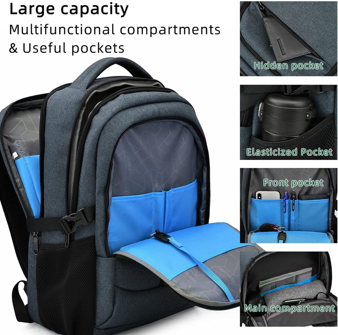 Spacious anti-theft travel laptop backpack, water-resistant & unisex, with USB charging for secure journeys.