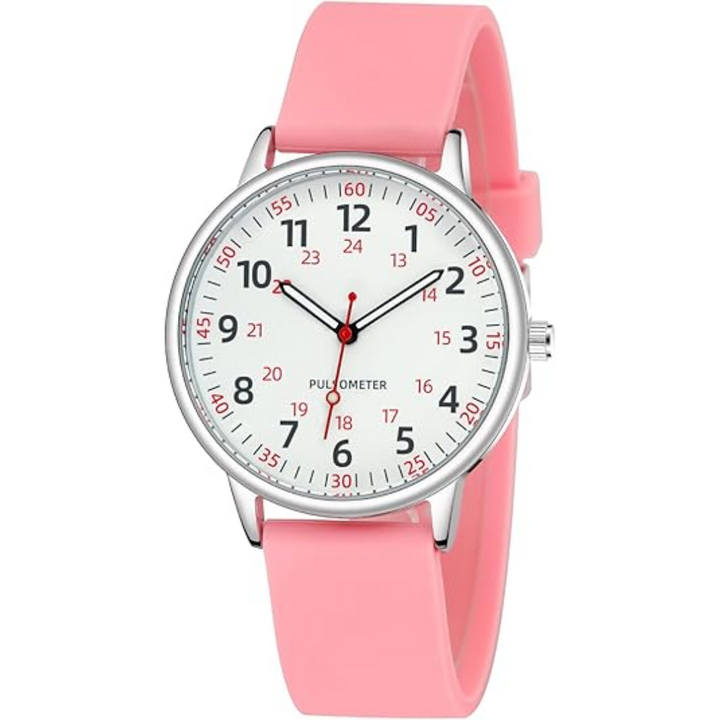 Waterproof analog display watch, ideal for nurses, featuring a resilient silicone band.